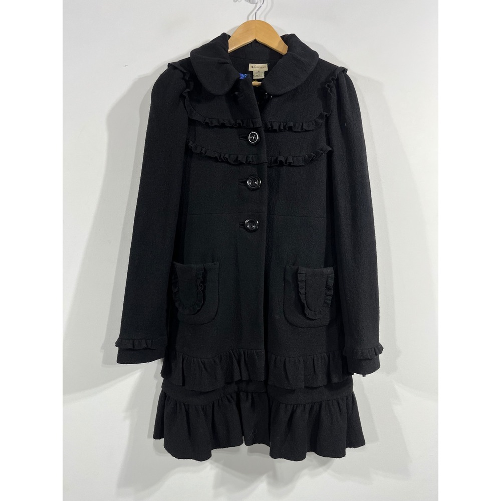 Elevenses Anthropologie Twee VTG Virgin Wool Ruffle Tiered Pea Coat Jacket 6